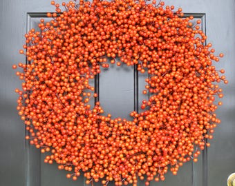 Ghirlanda autunnale con bacche arancioni: ghirlanda di Halloween resistente alle intemperie, decorazione autunnale per la porta d'ingresso, dimensioni personalizzate.