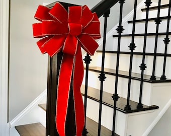 XL Handmade Christmas Bow: Wired Outdoor Wreath Bows, Fence, Window, Lantern, Mail Box Decor