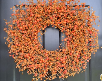 Corona de bayas de otoño para Acción de Gracias, decoración de puerta principal, bayas de tamaño XL para repisa y mesa.