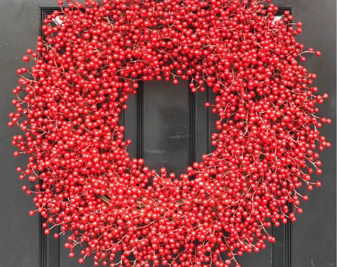 Red Berry Christmas Wreath: Weatherproof Holiday Decor Year Round Use for Front Door or Mantle Decoration