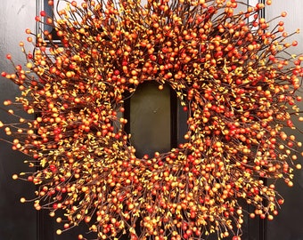 BESTSELLER Pumpkin Pie Fall Wreath, Thanksgiving Wreath Berry Wreath, Thanksgiving Decor XL 16 - 24 Inch MANY Color Options