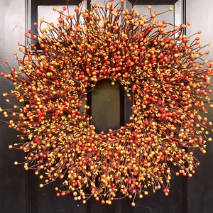 BESTSELLER Pumpkin Pie Fall Wreath, Thanksgiving Wreath Berry Wreath, Thanksgiving Decor XL 16 - 24 Inch MANY Color Options