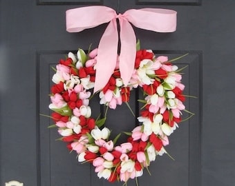 BESTSELLING Valentine Wreath Red Tulip Valentines Day Wreath Valentine's Day Decor Red Hearth Wreath Wedding Decor Spring Wreath I Love You