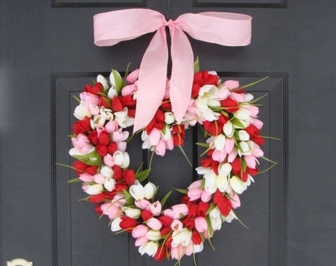 BESTSELLING Valentine Wreath Red Tulip Valentines Day Wreath Valentine's Day Decor Red Hearth Wreath Wedding Decor Spring Wreath I Love You