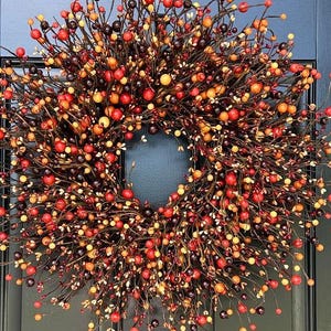 BESTSELLER Pumpkin Pie Fall Wreath, Thanksgiving Wreath Berry Wreath, Thanksgiving Decor XL 16 - 24 Inch MANY Color Options