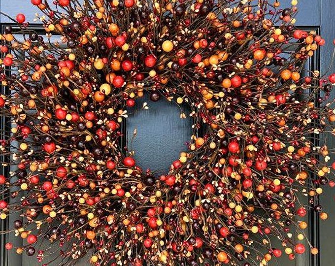 BESTSELLER Pumpkin Pie Fall Wreath, Thanksgiving Wreath Berry Wreath, Thanksgiving Decor XL 16 - 24 Inch MANY Color Options