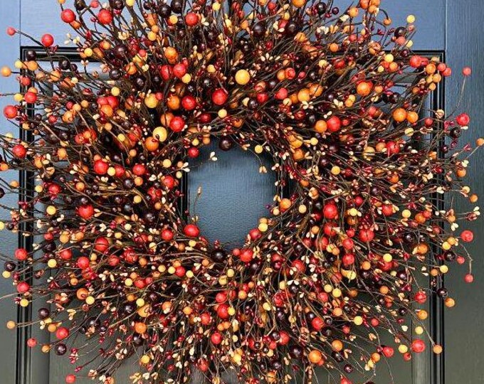 BESTSELLER Pumpkin Pie Fall Wreath, Thanksgiving Wreath Berry Wreath, Thanksgiving Decor XL 16 - 24 Inch MANY Color Options