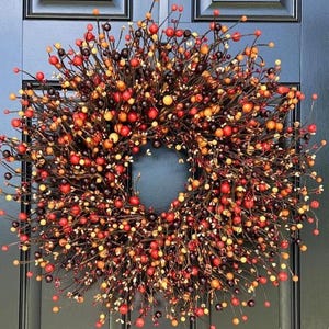 BESTSELLER Pumpkin Pie Fall Wreath, Thanksgiving Wreath Berry Wreath, Thanksgiving Decor XL 16 - 24 Inch MANY Color Options