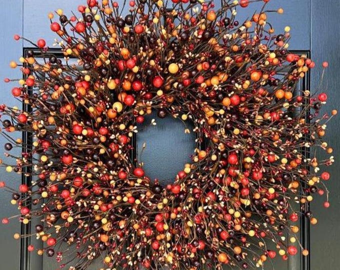 BESTSELLER Pumpkin Pie Fall Wreath, Thanksgiving Wreath Berry Wreath, Thanksgiving Decor XL 16 - 24 Inch MANY Color Options