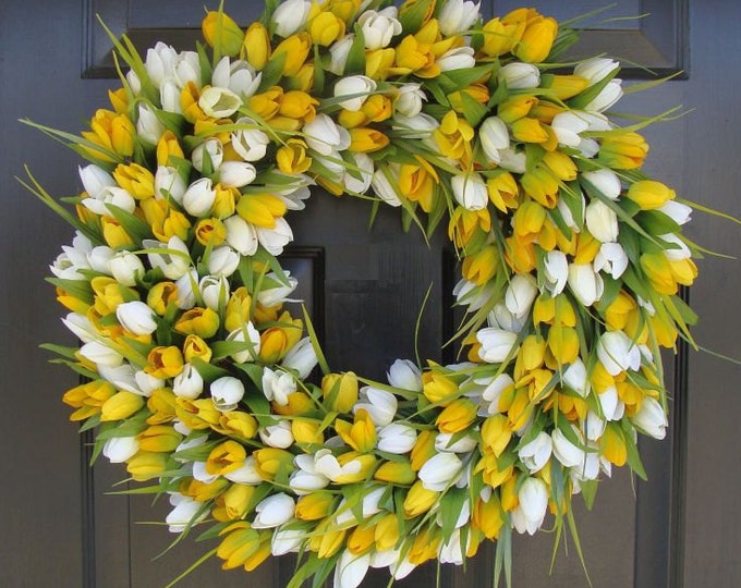 Sunny Tulip Spring Wreath- Tulip Wreath Year Round Wreath- Door Wreath- Wreath- Easter Wreath