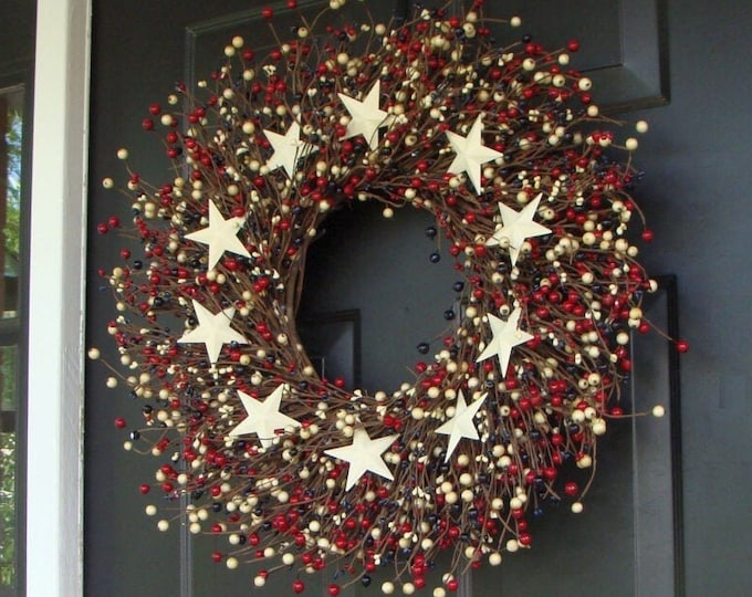 July 4th Berry Wreath, Fourth of July Decor, Summer Patriotic Wreath, Memorial Day Decor, July 4th Decoration