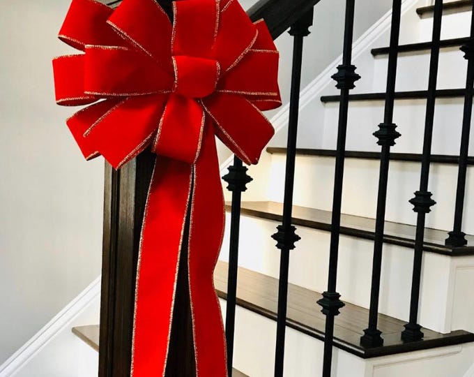 Handmade Weatherproof Christmas Wreath Bow: Wired Ribbon Wreath Decor Burgundy, Red, Satin, Plaid