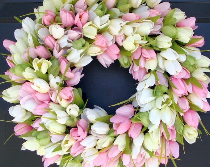 Tulip Door Wreath: Custom Spring Easter and Summer Colors, Everyday Indoor Outdoor Decor,