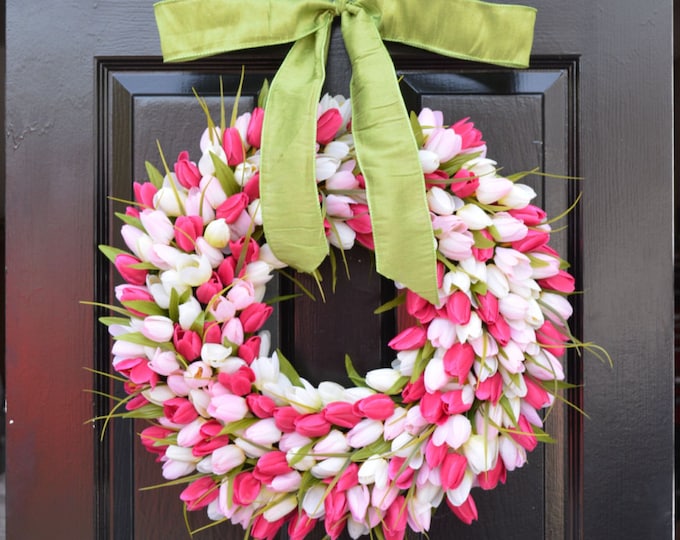 Outdoor Custom Tulip Spring Wreath for Door Multi Color Easter Wreath Farmhouse Tulip Wreaths Custom colors- The Original Tulip Wreath