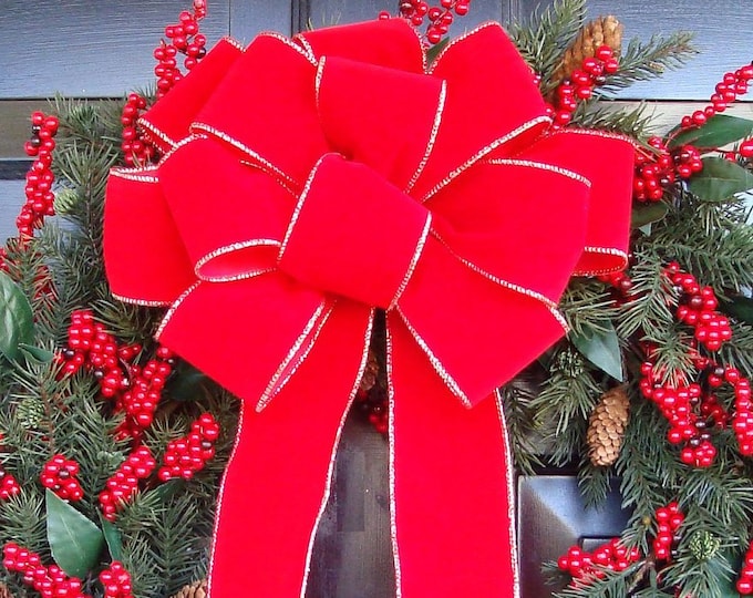 10 XL Weatherproof Handmade Outdoor Christmas Bows Bulk Christmas Bows Red Velvet Christmas Wreath Bow Christmas Decor