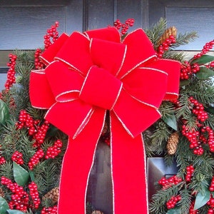 10 XL Weatherproof Handmade Outdoor Christmas Bows Bulk Christmas Bows Red Velvet Christmas Wreath Bow Christmas Decor