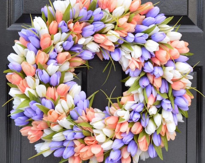 Spring Wreath Front Door Tulip Wreath Spring Decor Spring Decoration Mothers Day Wreath- Gift for Mom Gift for Her Custom Outdoor Wreaths