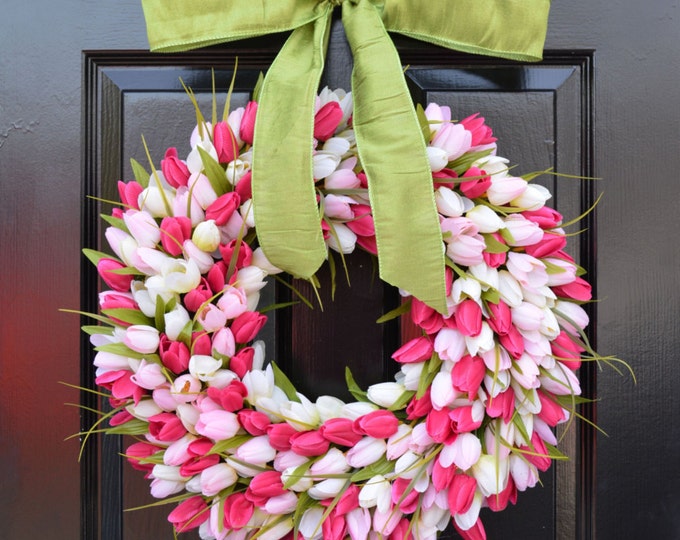 Tulips Spring Wreath- Spring Decor- Gift for Her- Mothers Day Gift- Easter Wreath- Outdoor Wreath- Burlap Wreath