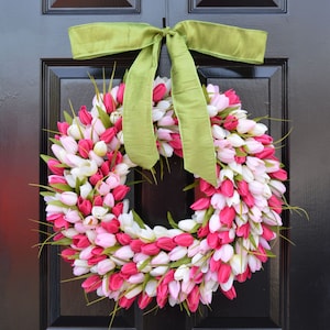 Tulips Spring Wreath- Spring Decor- Gift for Her- Mothers Day Gift- Easter Wreath- Outdoor Wreath- Burlap Wreath