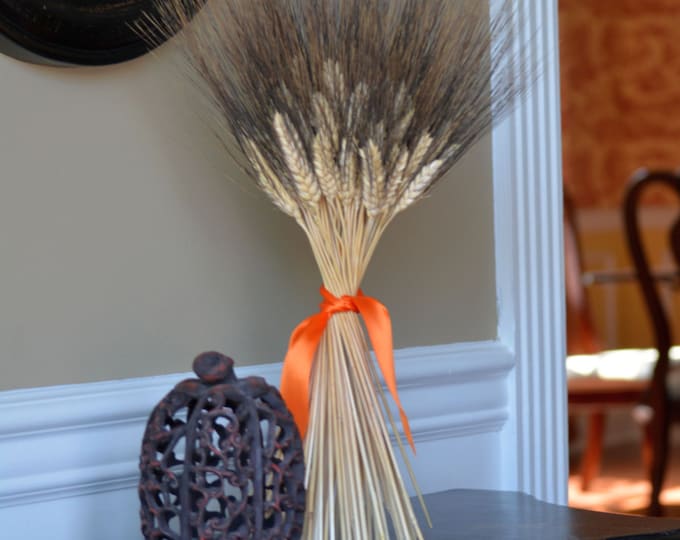 Halloween Decoration- Halloween Decor- Wheat Sheaf Fall Decor- Halloween Colors, Dried Floral Decor, Table Centerpiece, Dried Wheat Bundle,