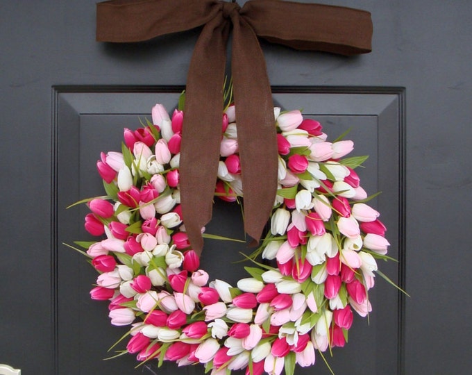 Silk Tulip Valentine's Day Wreath- Valentine's Day Wreaths- Valentines Day Decoration- Valentines Day Decor- Tulip Wreath 18 inch