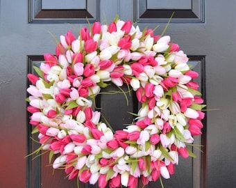SUMMER WREATH SALE Tulips Spring Wreath- Spring Decor-Spring Tulips Wreath, Custom Colors and Sizes- Summer Wreath- The Original Tulip Wreat