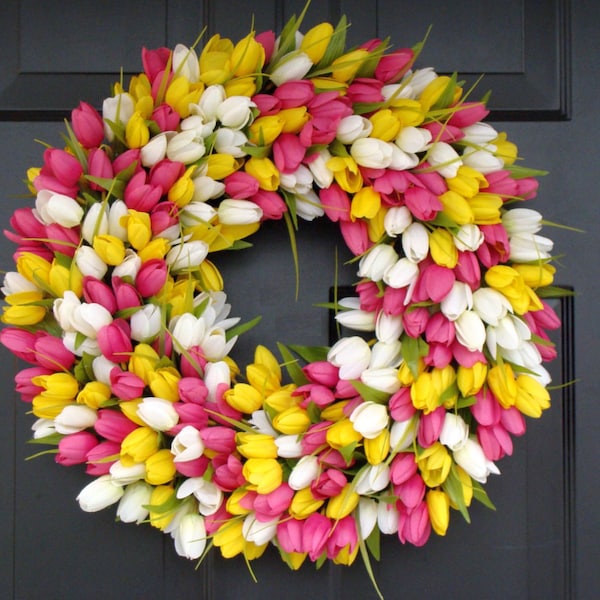 Custom Tulip Wreath, Spring Door Decor, Mother's Day Gift