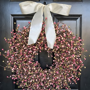 Best Selling Spring Wreath Cream Berry Wreath Door Wreath Year Round Wreath White Wedding Wreath Christmas Wreath Spring Decor Fall Wreath pink/green