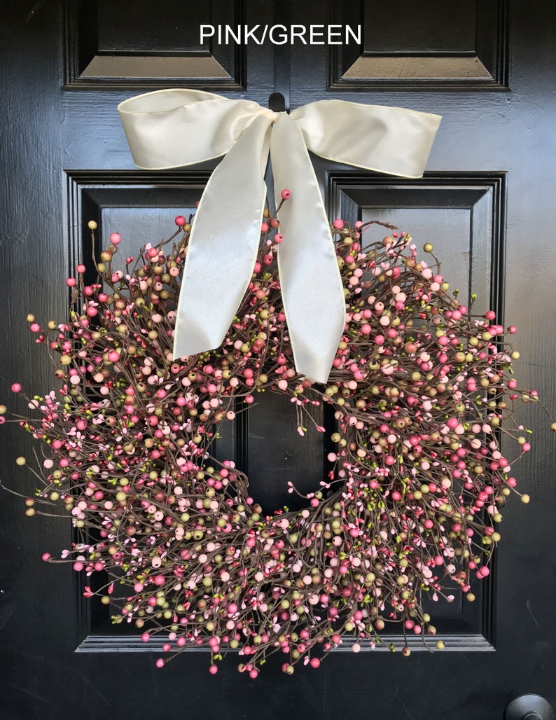 Best Selling Spring Wreath Cream Berry Wreath Door Wreath Year Round Wreath White Wedding Wreath Christmas Wreath Spring Decor Fall Wreath pink/green