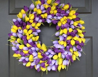 SUMMER WREATH SALE Tulips Spring Wreath- Spring Decor-Spring Tulips Wreath, Custom Colors and Sizes, Door Wreath, Purple Wreath- The Origina