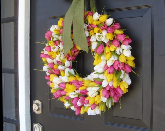 Silk Tulip Spring Wreath: Mother's Day Floral Door Decor