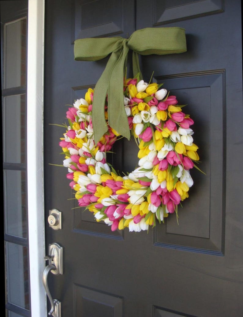 Silk Tulip Spring Wreath: Mother's Day Floral Door Decor image 2