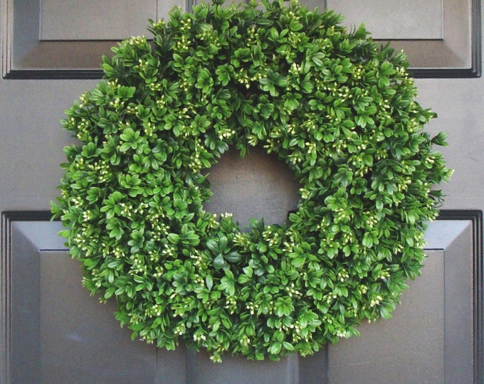 Handmade Extra Full Artificial Boxwood Wreath-Front Door Wreath-Wedding Decor-Sizes 14 to 30 inches Weatherproof- Spring Wreath