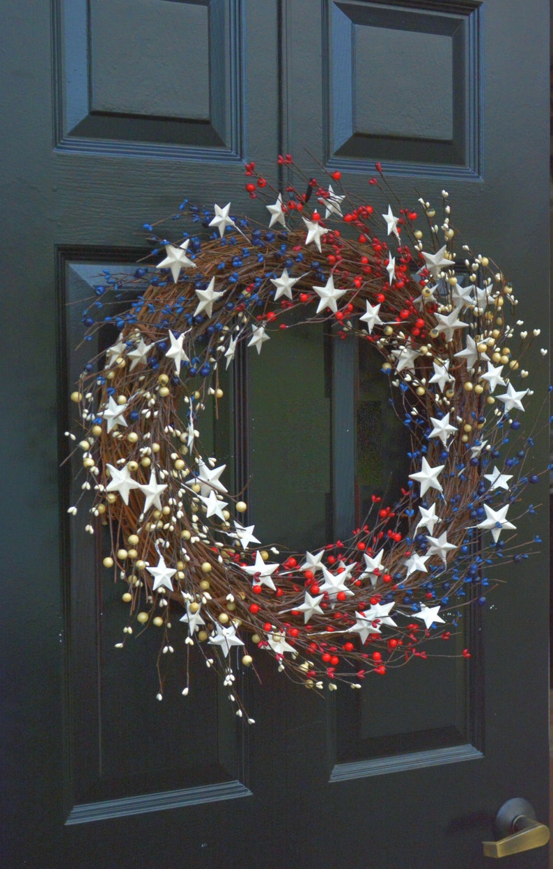 Memorial Day Wreath, Fourth of July Wreath, Americana Wreath, Patriotic Door Wreath, Country Wreath, Rustic Wreath Stars and Stripes image 3