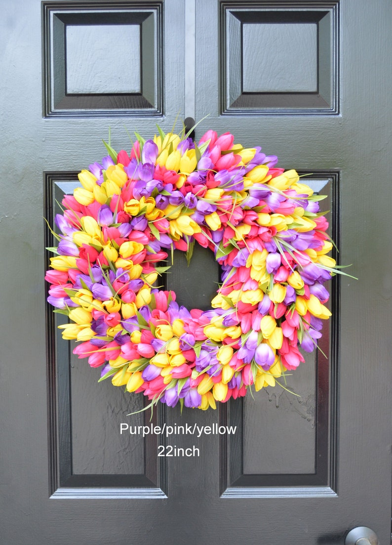 Custom Spring Wreath, Spring Decor, Mother's Day Wreath, Wall Decor, Custom Colors, Spring Decoration The ORIGINAL Tulip Wreath pink/purple/yellow
