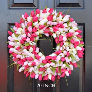 Custom Spring Wreath Door Wreath Tulip Wreath Custom Colors Summer Wreath Outdoor Spring Decor pink/ltpink/white