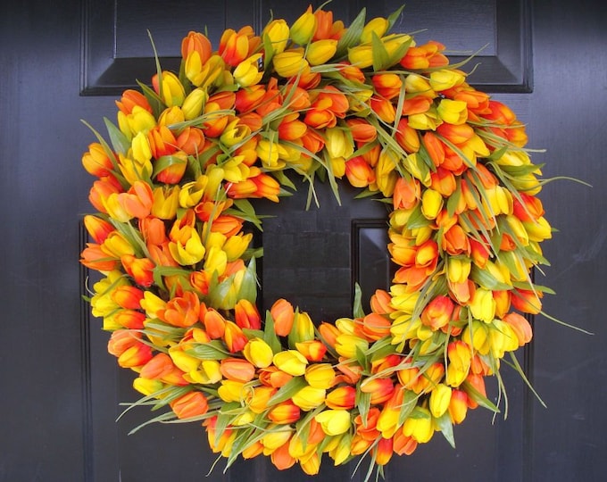 Sunny Tulip Spring Wreath- Tulip Wreath Year Round Wreath- Door Wreath- Wreath- Easter Wreath