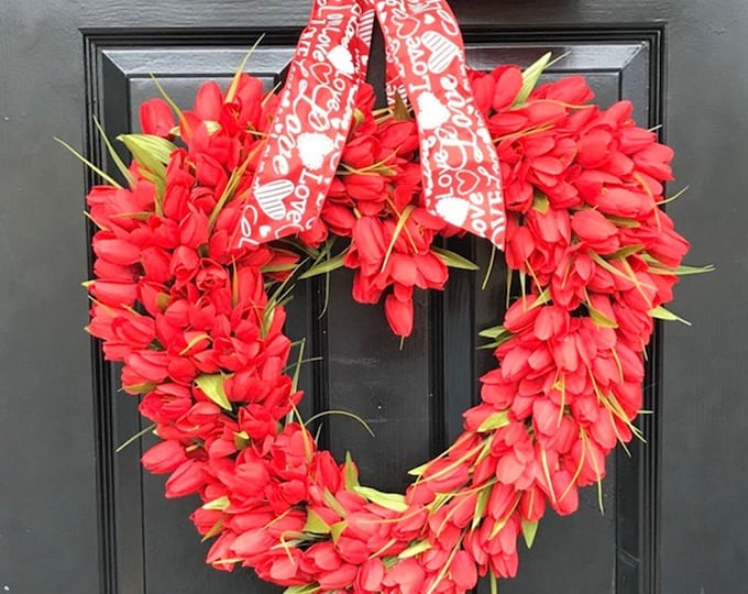 Tulip Heart Wreath: Valentine's Day Decor, Wedding Wreath 2 sizes and multi color available