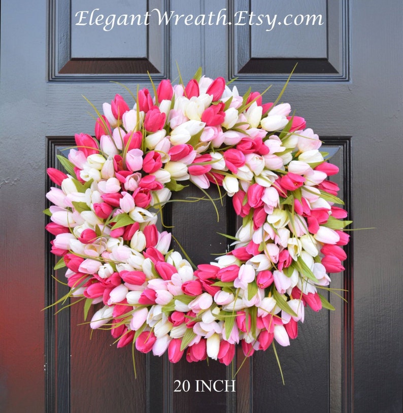 Easter Wreath Spring Wreath Spring Decor Spring Tulip Wreath, Outdoor Door Wreath, Custom Colors Summer Wreath The ORIGINAL Tulip Wreath pink/ltpink/white