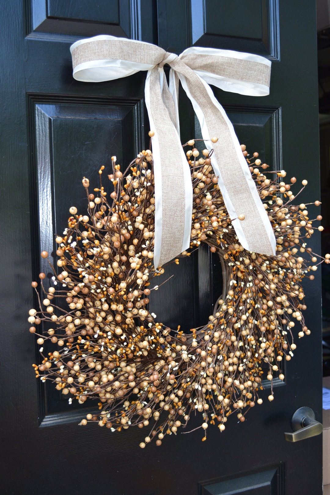 Grande Ghirlanda Autunnale Con Fiocco A Quadri Giallo E Arancione – Decorazione A Forma Di Zucca Per Porta, Parete, Ringhiera – Perfetta Per Ringraziamento E Natale (53x29 Cm)