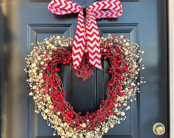 XXL Berry Heart Wreath: Valentines Day, Mother's Day, and Wedding Decor Fast Shipping