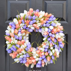 BESTSELLER Corona de primavera Corona de primavera de tulipán Corona de verano Corona de puerta principal personalizada Decoración de primavera Decoración de Pascua Colores personalizados imagen 4