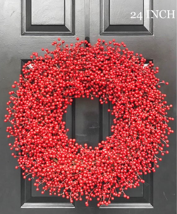 Weatherproof Full Red Berry Christmas Wreath: All Weather Outdoor Holiday Decor
