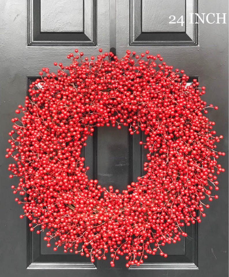 Weatherproof Full Red Berry Christmas Wreath: All Weather Outdoor Holiday Decor image 1