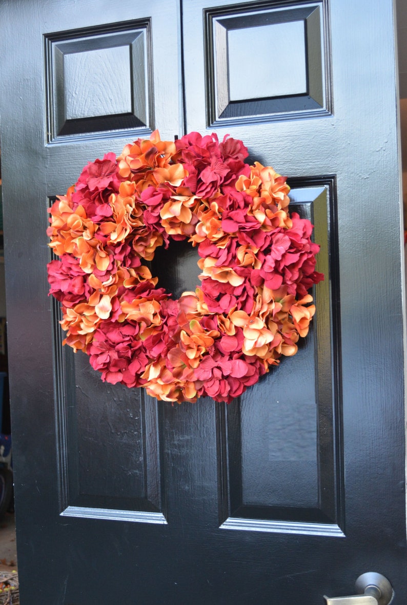Fall Decor Fall Hydrangea Wreath Hydrangea Fall Wreath,Thanksgiving Wreath Red Orange Pumpkin Spice Fall Wreath Ready