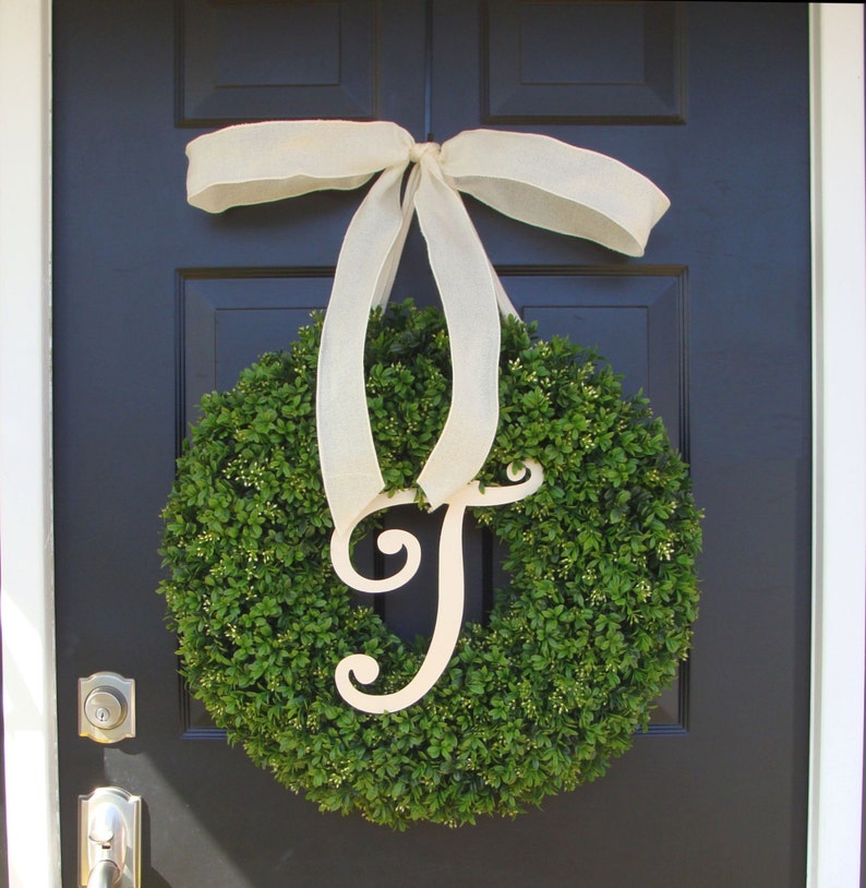 Monogram Letter Boxwood Wreath Front Door Monogram Wreath Etsy