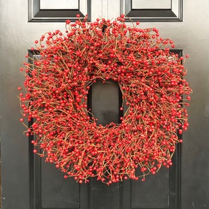 Red Berry Wreath for Front Door: Christmas Winter or Valentine&#39;s Day Decor, Everyday Wreath