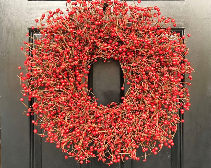 READY TO SHIP- Christmas Wreath- Front Door Red Berry Door Wreath- Valentine's Day Wreath- Winter Berry Wreath- Fall Wreath