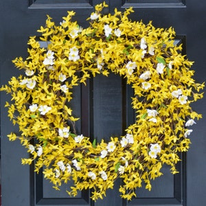 Cherry Blossom and Forsythia Wreath Yellow Wreath Spring Decor Summer Wreath Thin Wreath image 3