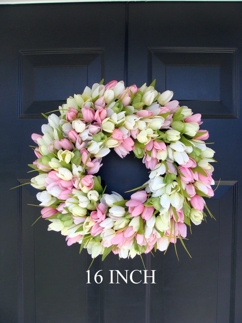 Easter Wreath Spring Wreath Spring Decor Spring Tulip Wreath, Outdoor Door Wreath, Custom Colors Summer Wreath The ORIGINAL Tulip Wreath ltpink/green/white